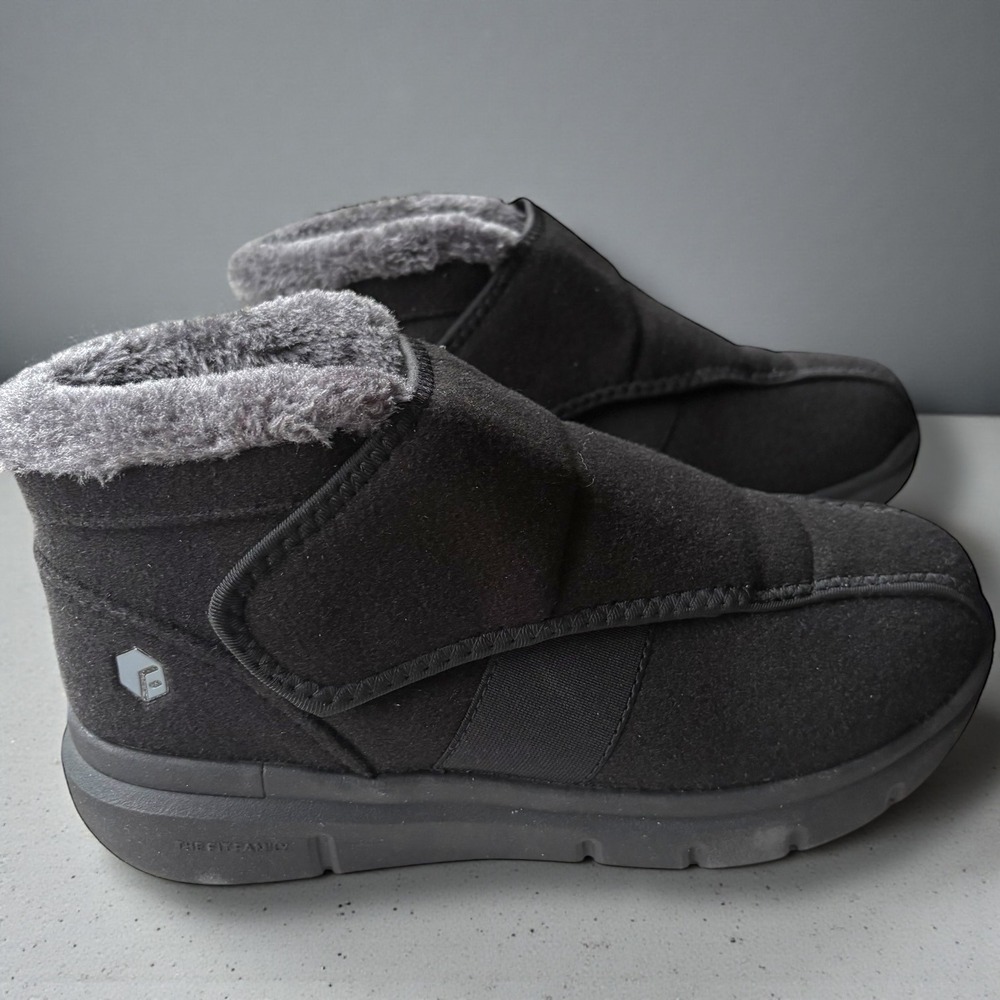 FitVille Womens Diabetic Recovery Winter Boots ‎ Black Adjustable Strap 9W
